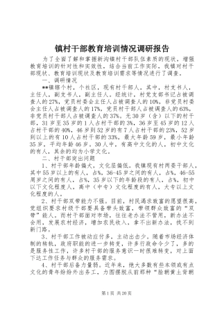 镇村干部教育培训情况调研报告