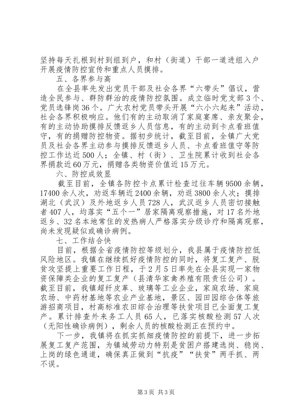 镇新冠肺炎疫情防控工作汇报_第3页