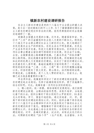 镇新农村建设调研报告