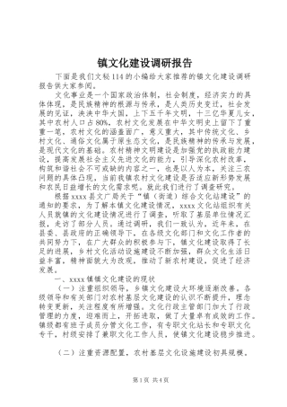 镇文化建设调研报告