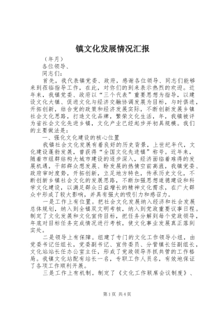 镇文化发展情况汇报
