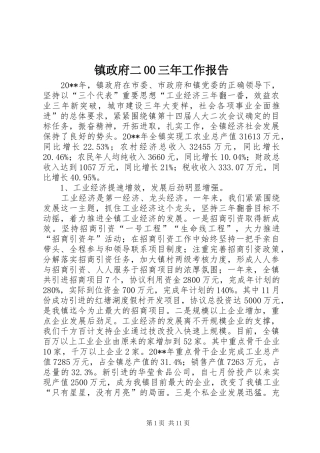 镇政府二00三年工作报告