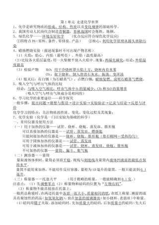 初中化学教材各章节知识点归纳