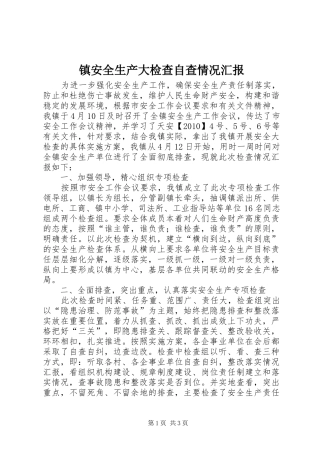 镇安全生产大检查自查情况汇报