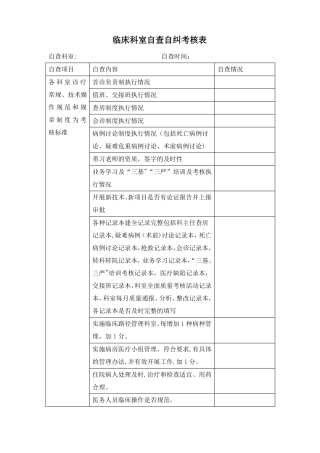 临床科室自查自纠考核表