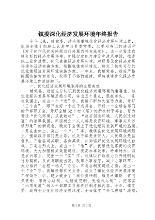 镇委深化经济发展环境年终报告