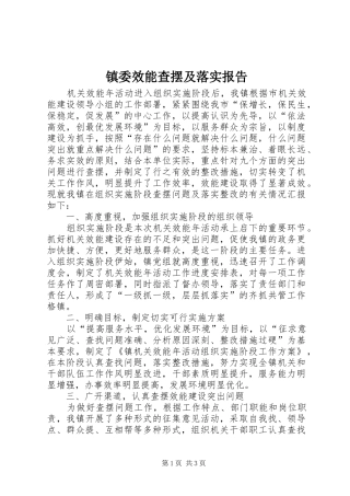 镇委效能查摆及落实报告