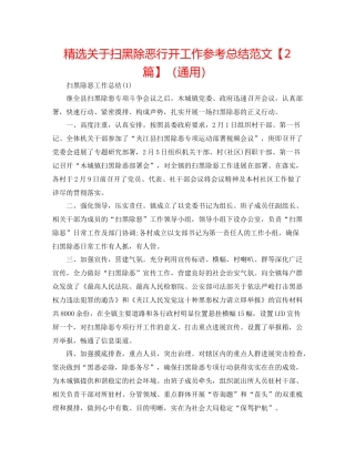 精选关于扫黑除恶行动工作参考总结范文【2篇】（通用）