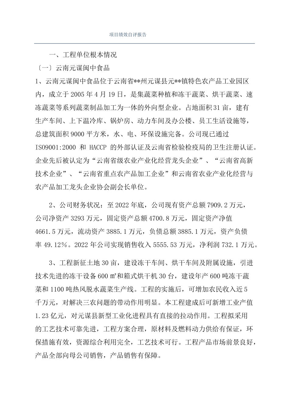 项目绩效自评报告_第1页