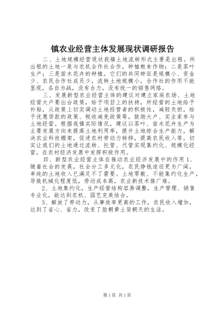 镇农业经营主体发展现状调研报告