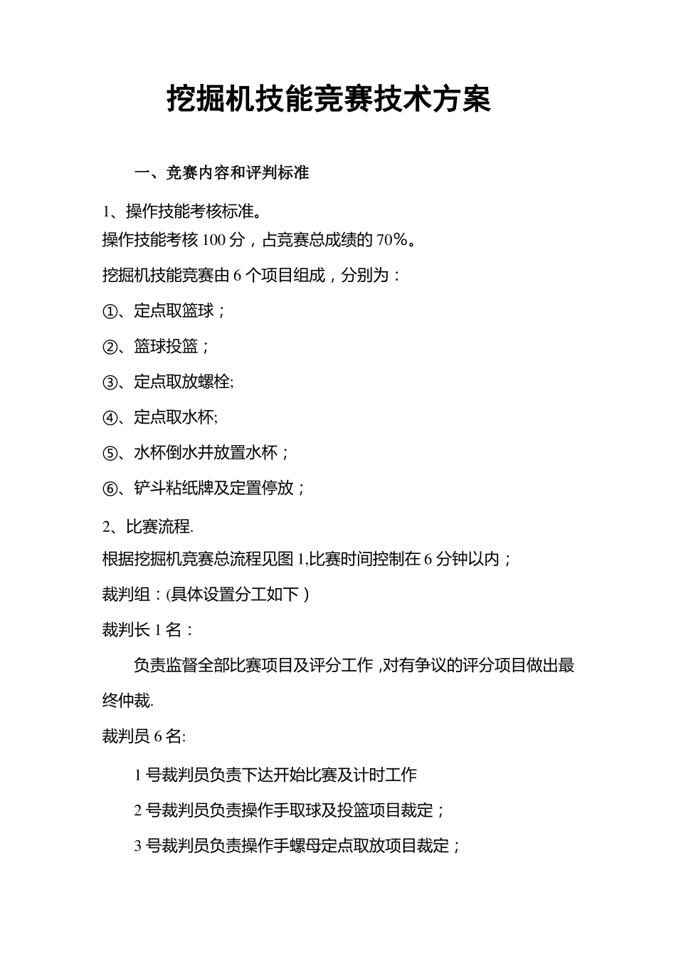 挖掘机技能竞赛技术方案_第1页