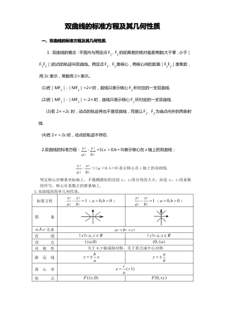 双曲线的标准方程及其几何性质