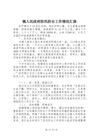 镇人民政府防汛防台工作情况汇报