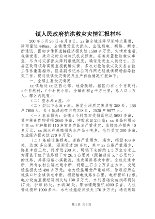 镇人民政府抗洪救灾灾情汇报材料