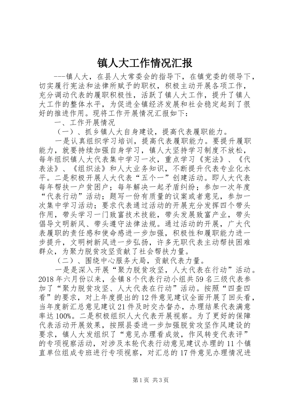 镇人大工作情况汇报_第1页