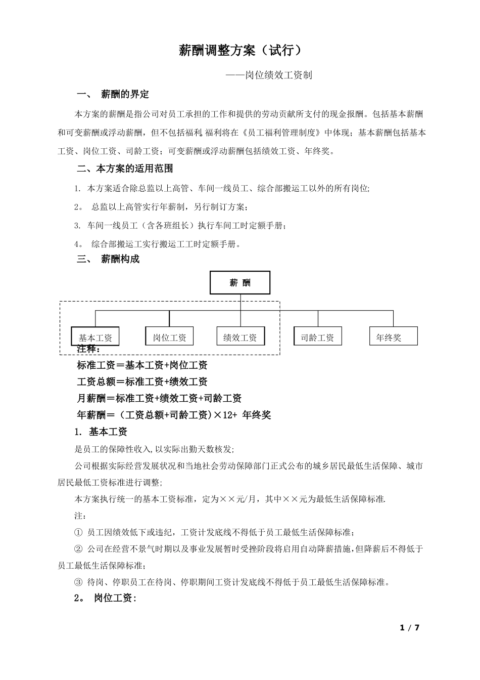 年薪酬调整方案岗位绩效工资制_第1页
