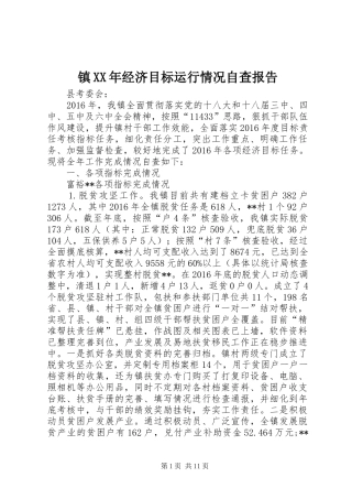 镇XX年经济目标运行情况自查报告