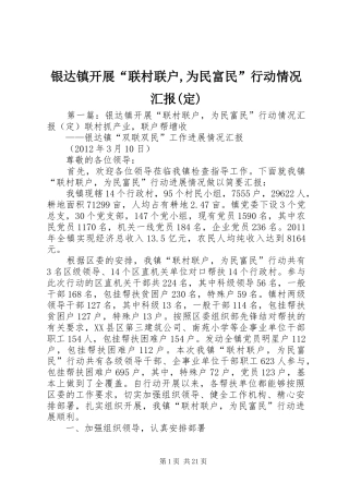 银达镇开展“联村联户,为民富民”行动情况汇报(定)
