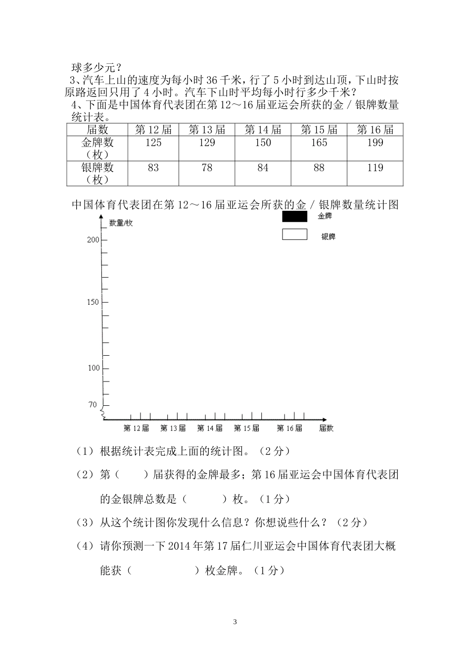上学期四年级数学期末模拟试题_第3页