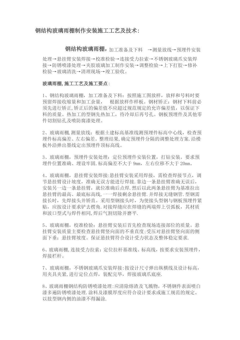 钢结构玻璃雨棚制作安装施工工艺及技术_第1页