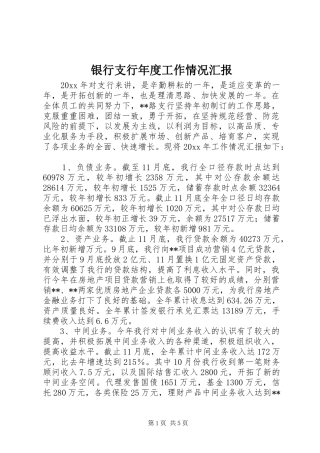 银行支行年度工作情况汇报