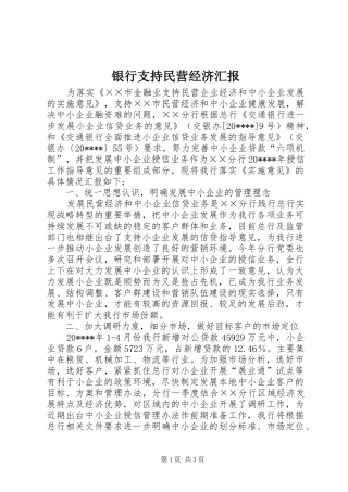 银行支持民营经济汇报