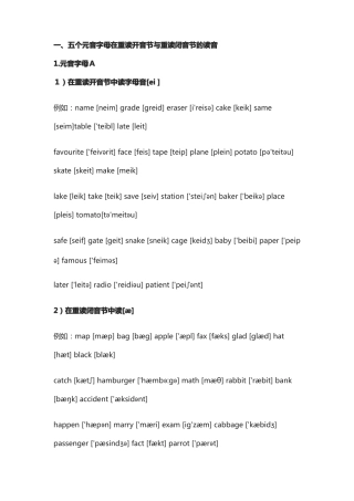 英语60个元音组合发音规律