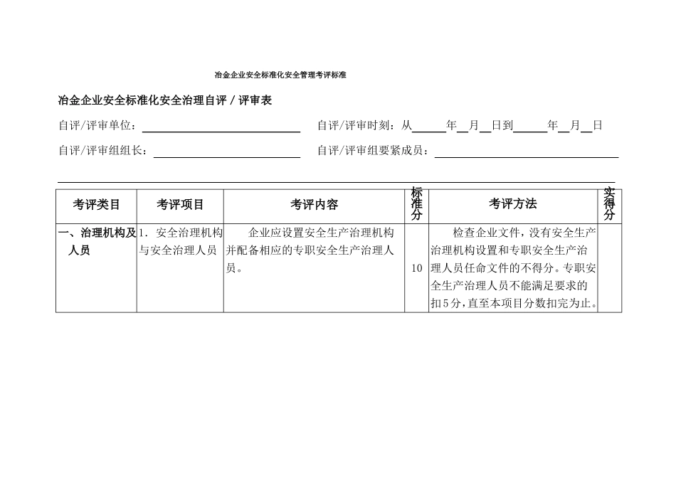 冶金企业安全标准化安全管理考评标准_第1页