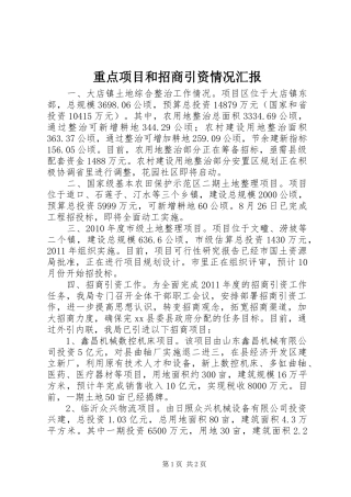 重点项目和招商引资情况汇报