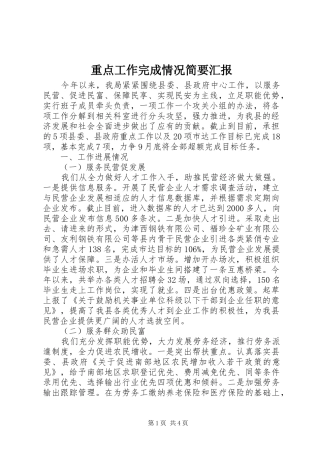 重点工作完成情况简要汇报