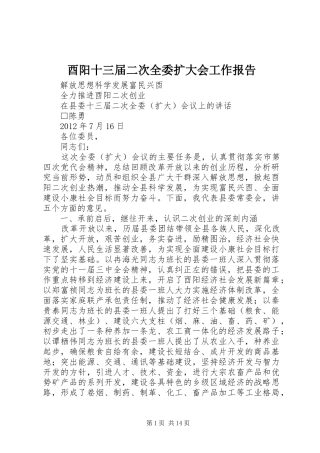 酉阳十三届二次全委扩大会工作报告