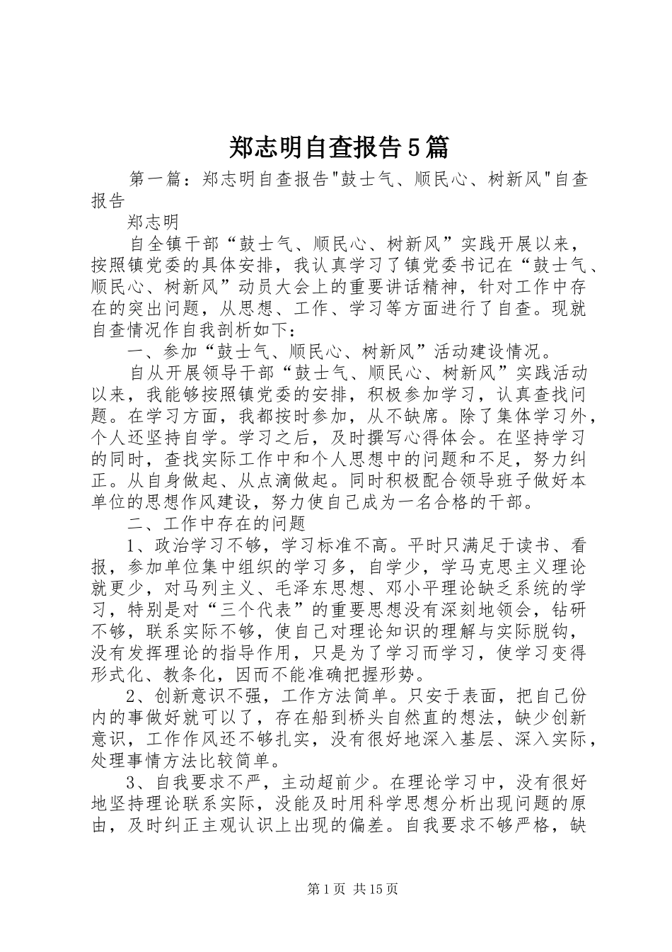郑志明自查报告5篇_第1页