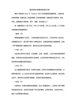 霍金斯意识能量层级理论乐意