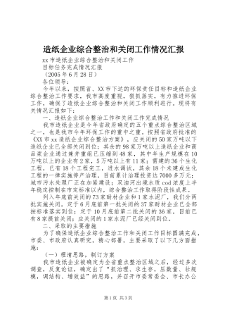 造纸企业综合整治和关闭工作情况汇报