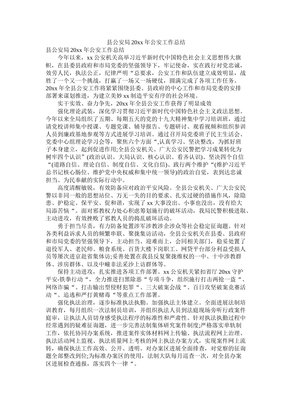 县公安局20年公安工作总结_第1页