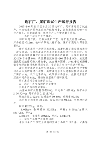 选矿厂、尾矿库试生产运行报告