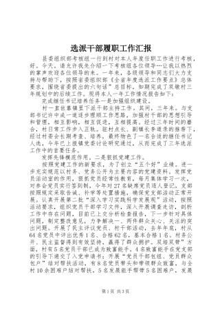 选派干部履职工作汇报