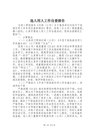 选人用人工作自查报告