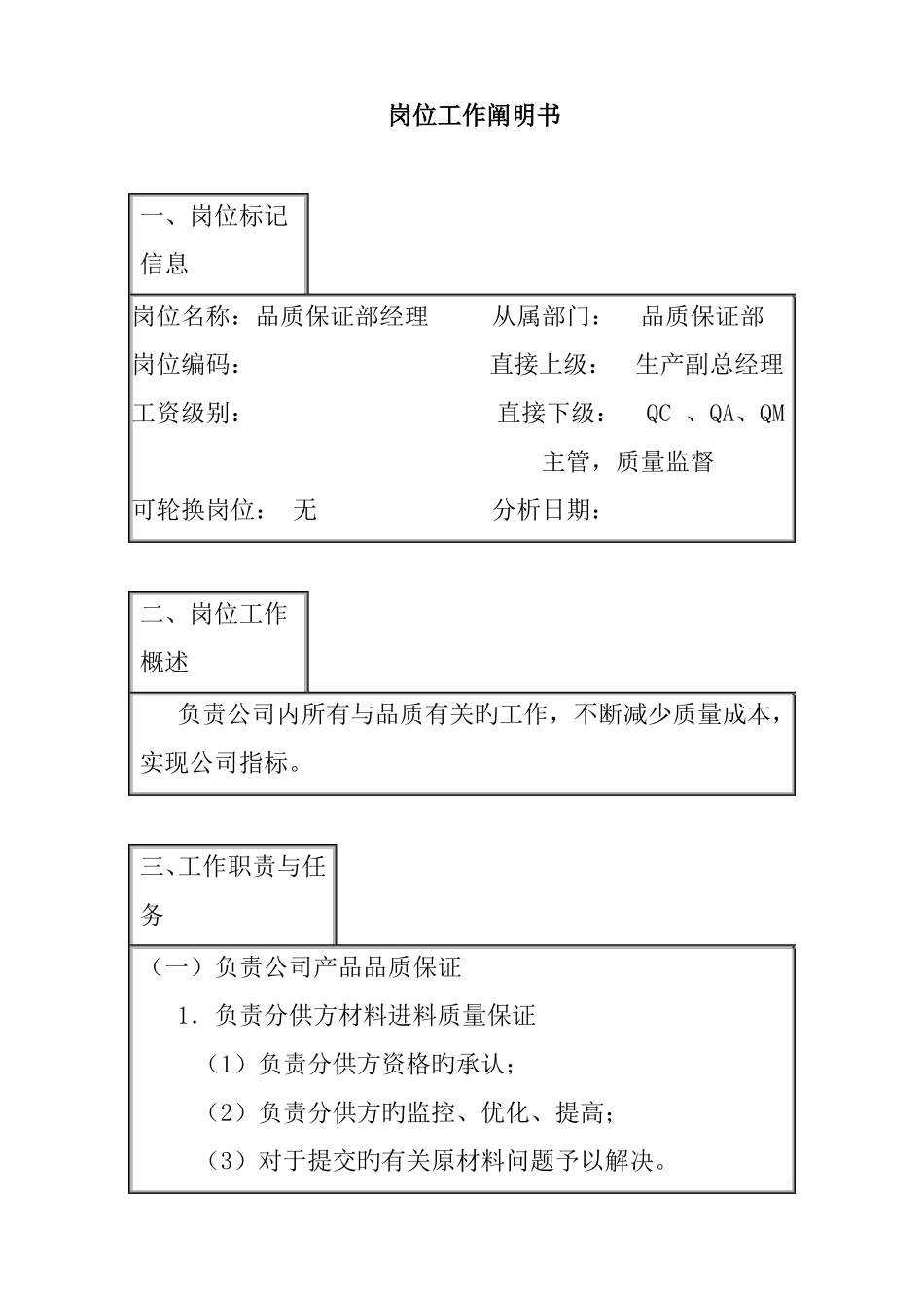 品质保证部经理岗位职责_第1页