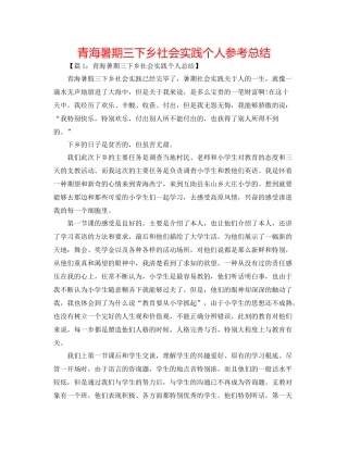 青海暑期三下乡社会实践个人参考总结