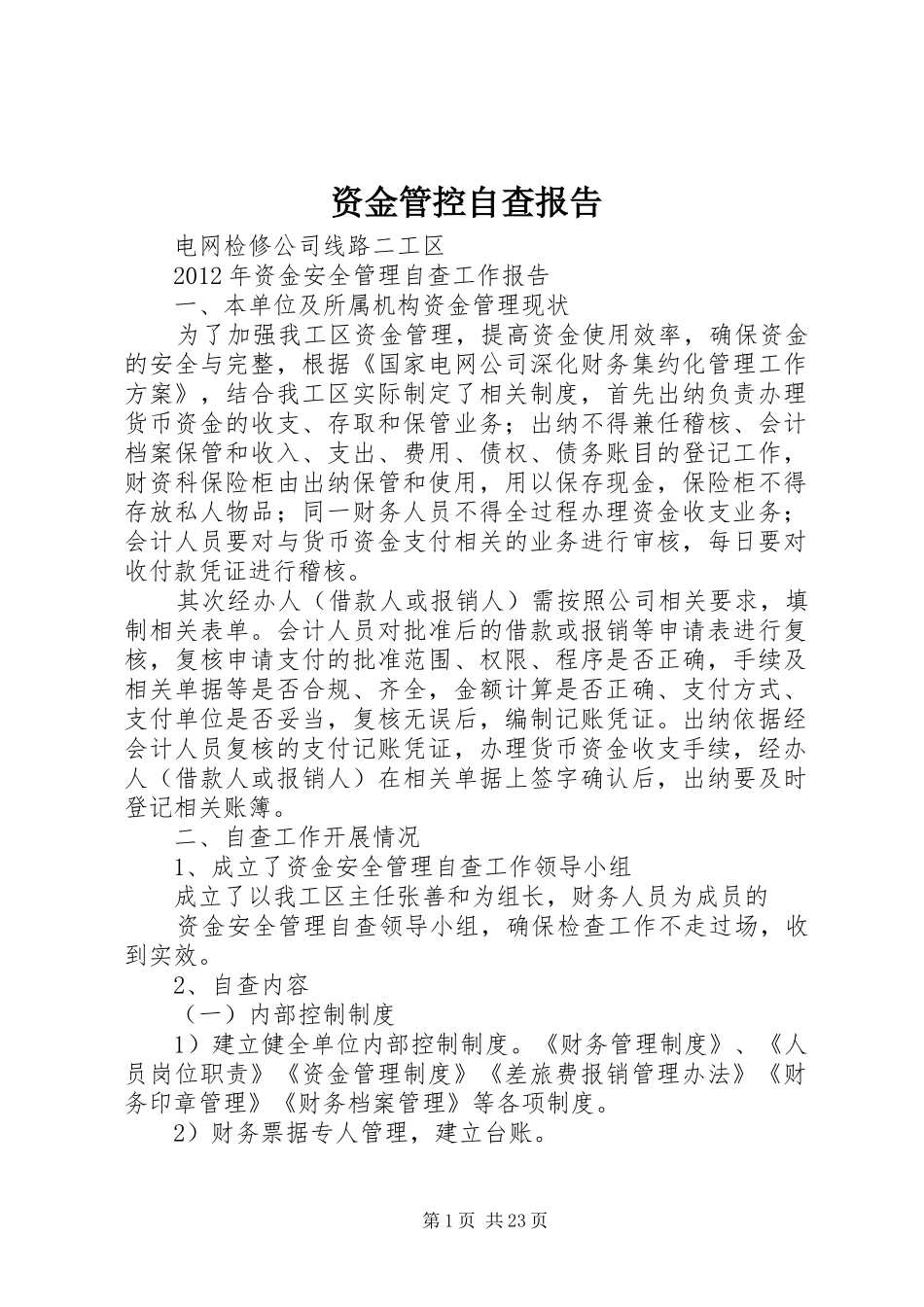 资金管控自查报告_第1页