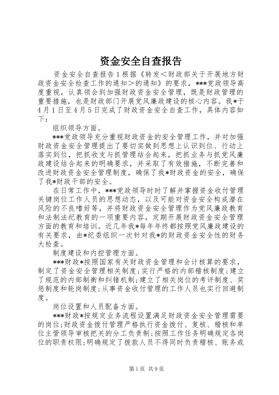 资金安全自查报告_第1页