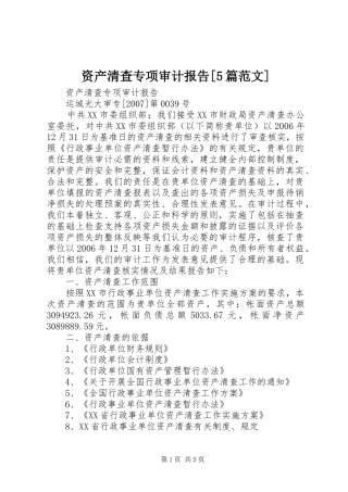 资产清查专项审计报告[5篇范文]