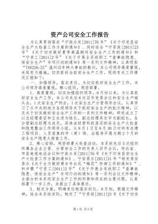 资产公司安全工作报告