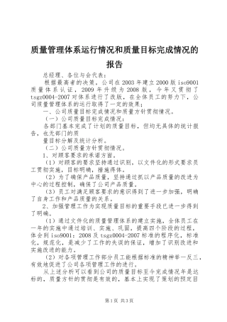 质量管理体系运行情况和质量目标完成情况的报告