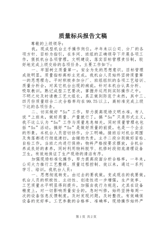 质量标兵报告文稿