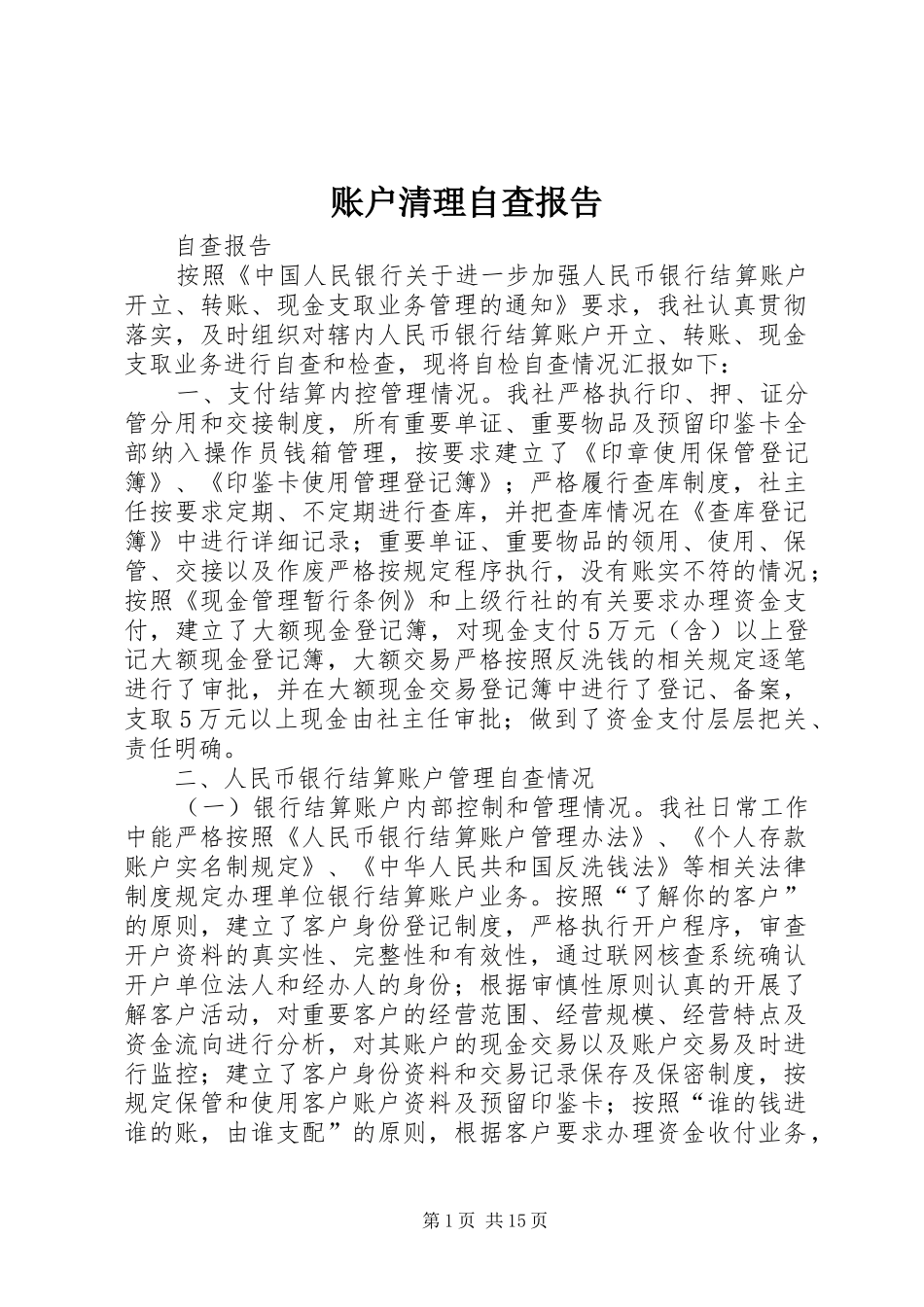 账户清理自查报告_第1页