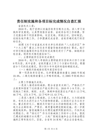 责任制实施和各项目标完成情况自查汇报