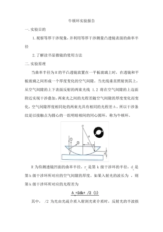 大学物理试验报告之牛顿环试验报告