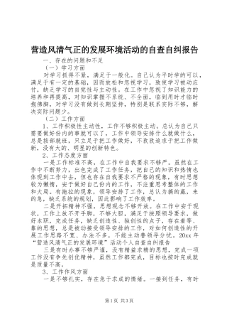 营造风清气正的发展环境活动的自查自纠报告
